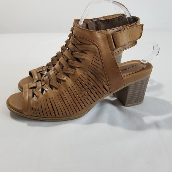 Rockport Shoes - Rockport Womens 9.5 M Hattie Braid Sling Heeled Sandal, Tan Ankle Peep Toe Strap